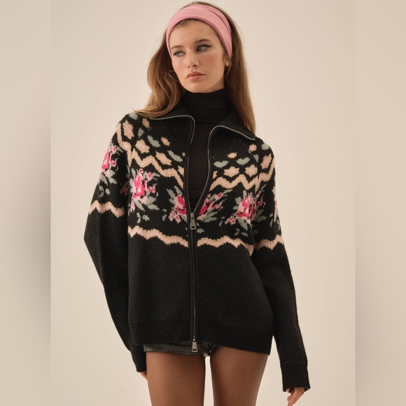 For Love And Lemons Sweaters - For Love & Lemons Ski Lodge Zip-Up Sweater